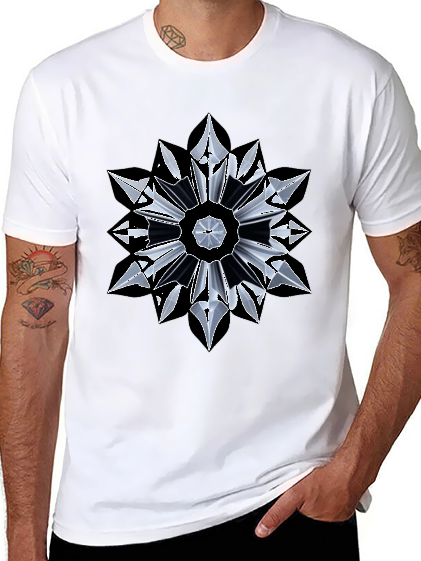 Abstract Geometric Mandala Black T-Shirt