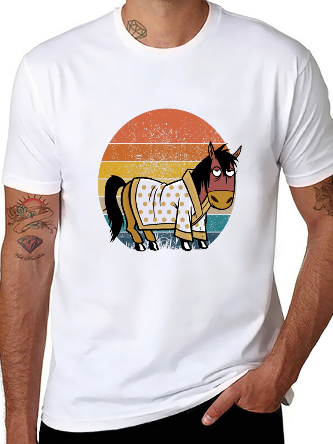 Retro Horse in Robe Graphic T-Shirt