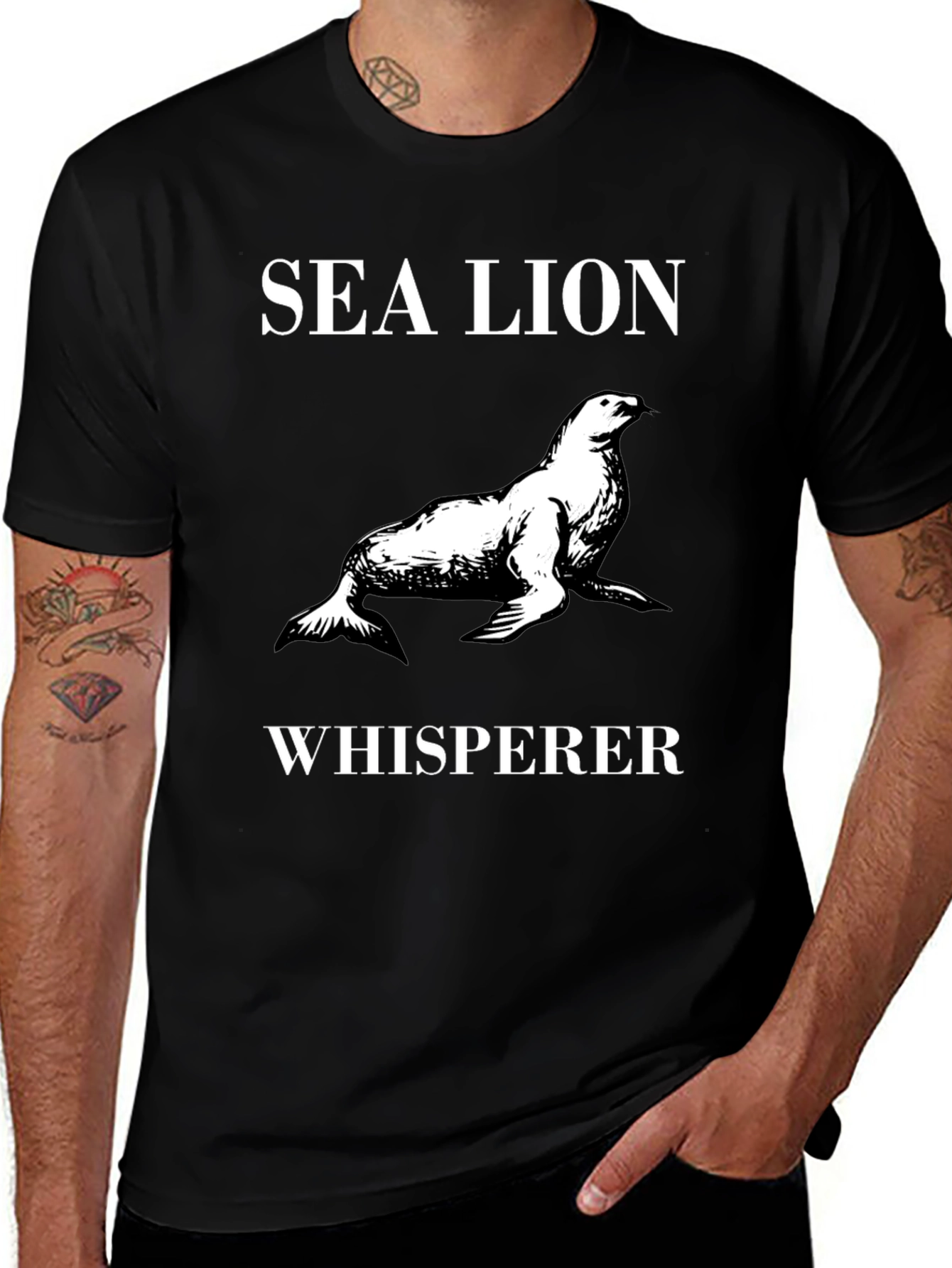 Sea Lion Whisperer Graphic Tee - Black Cotton T-Shirt