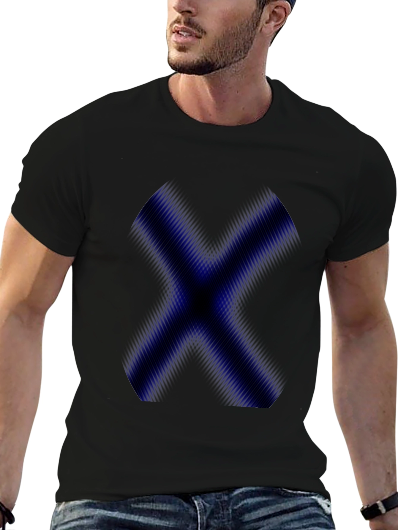 Mens Black T-Shirt with Blue X Graphic