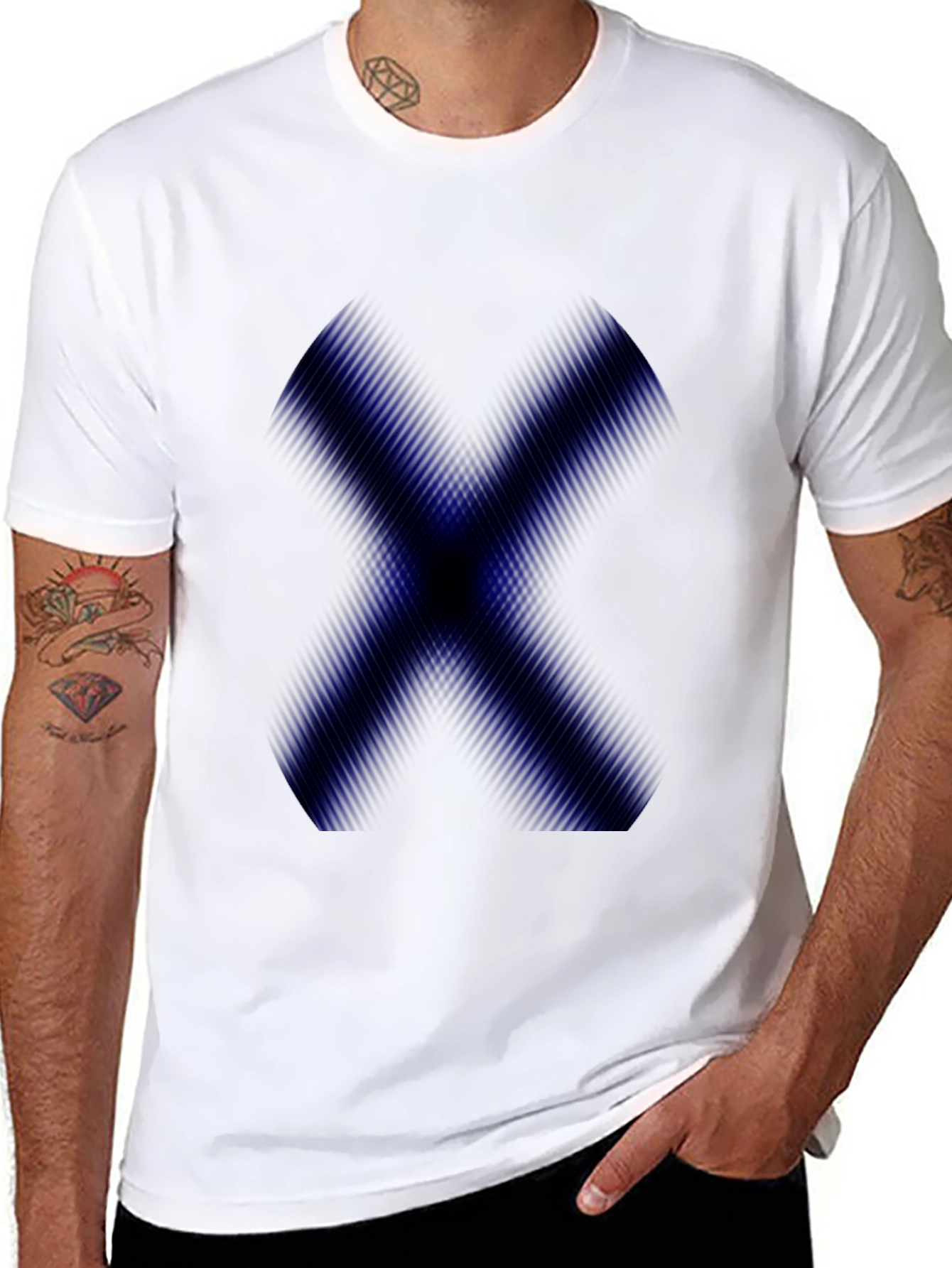 Mens Black T-Shirt with Blue X Graphic