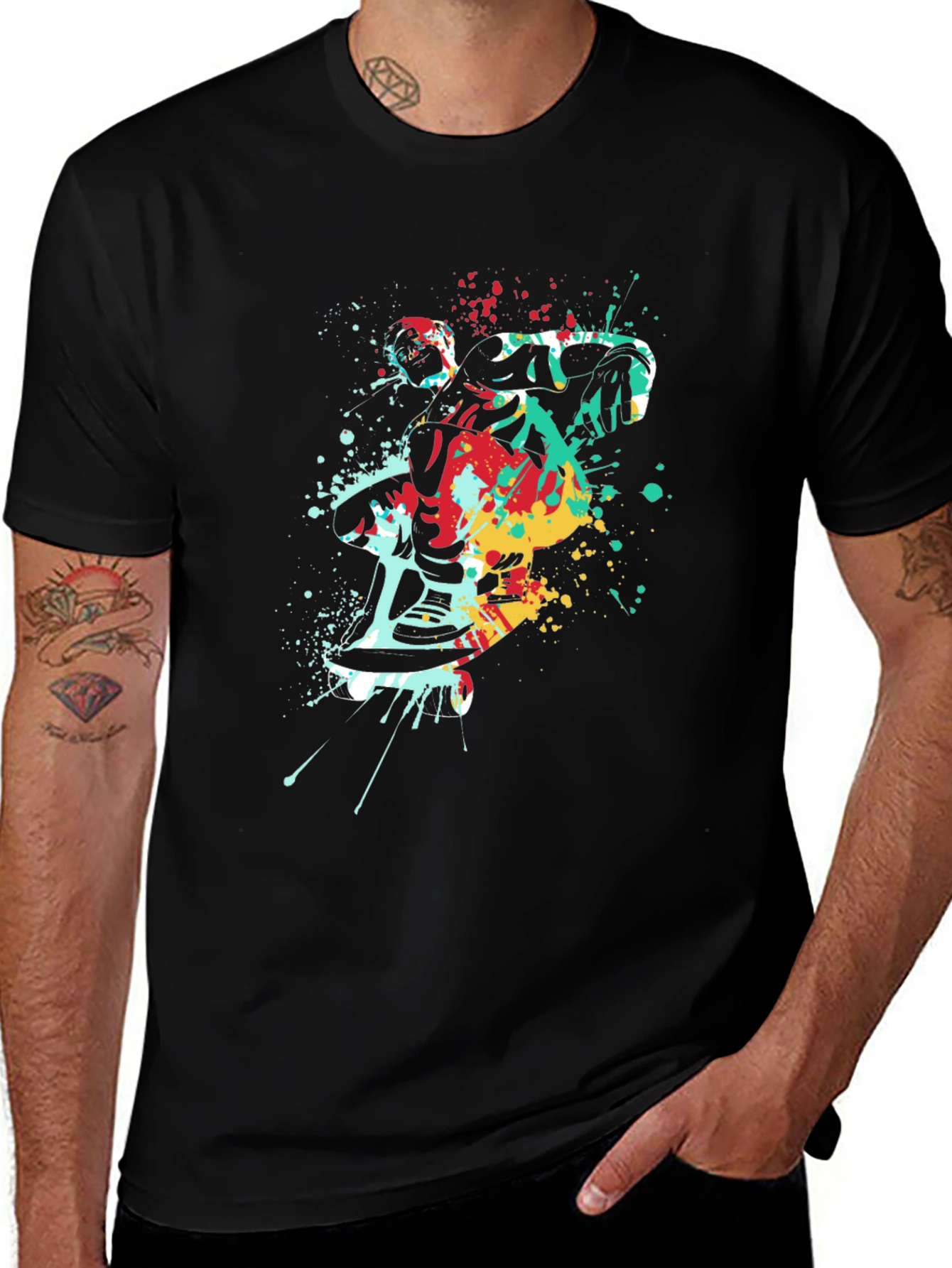 Abstract Skateboarder Graphic T-Shirt