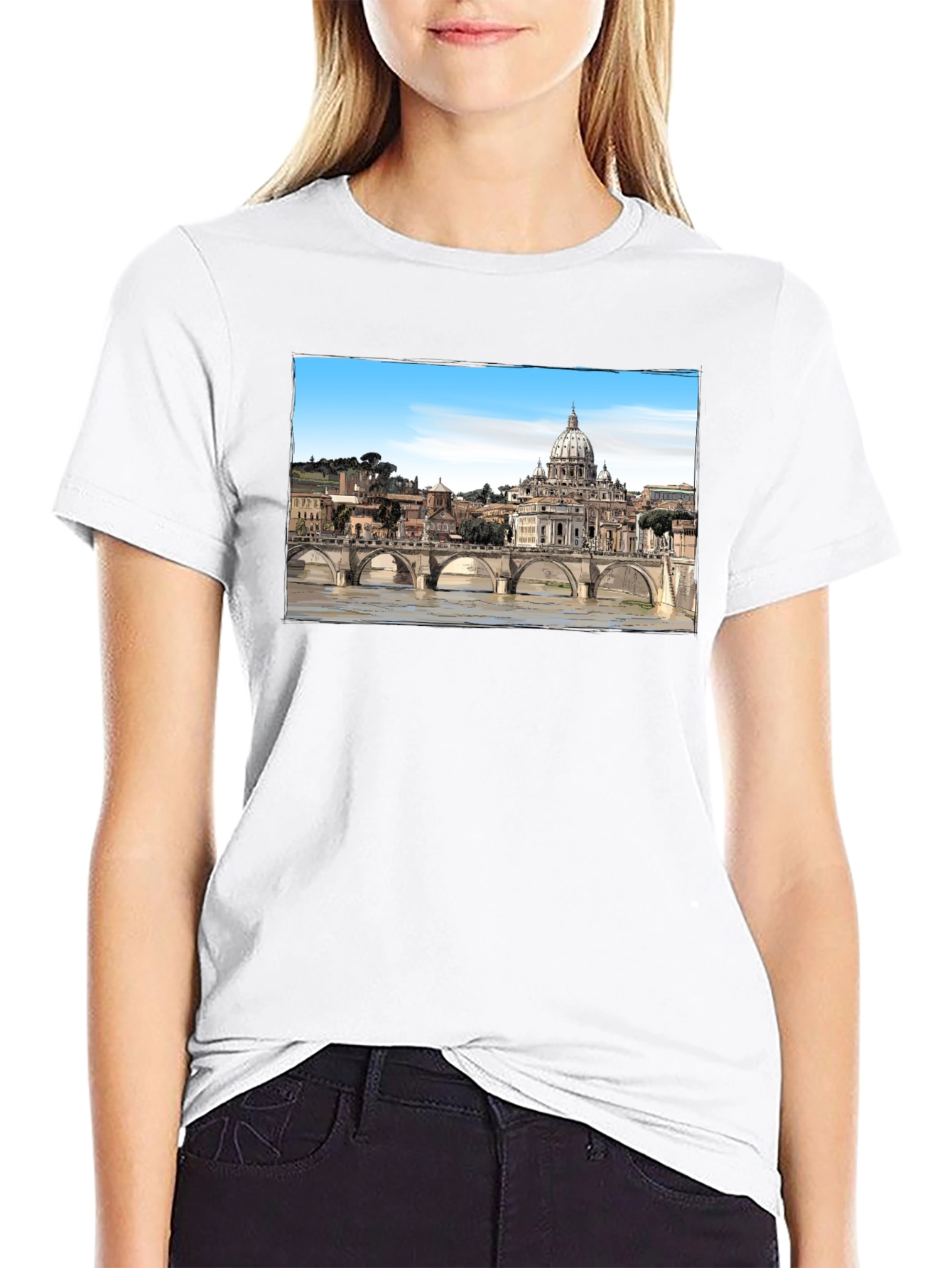 Rome Skyline T-Shirt - Black Cotton Graphic Tee