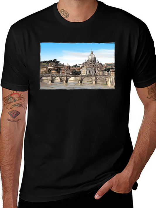 Rome Skyline T-Shirt - Black Cotton Graphic Tee