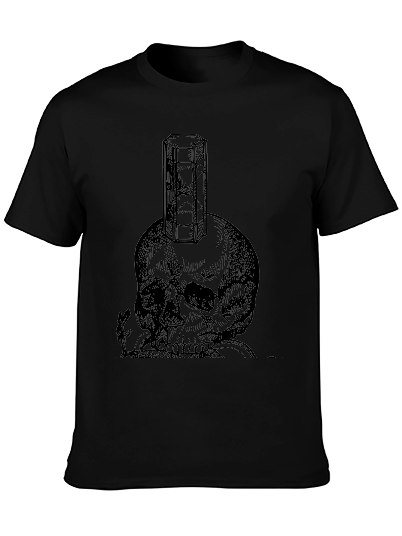 Skull & Hourglass Graphic Tee - Black Cotton Blend