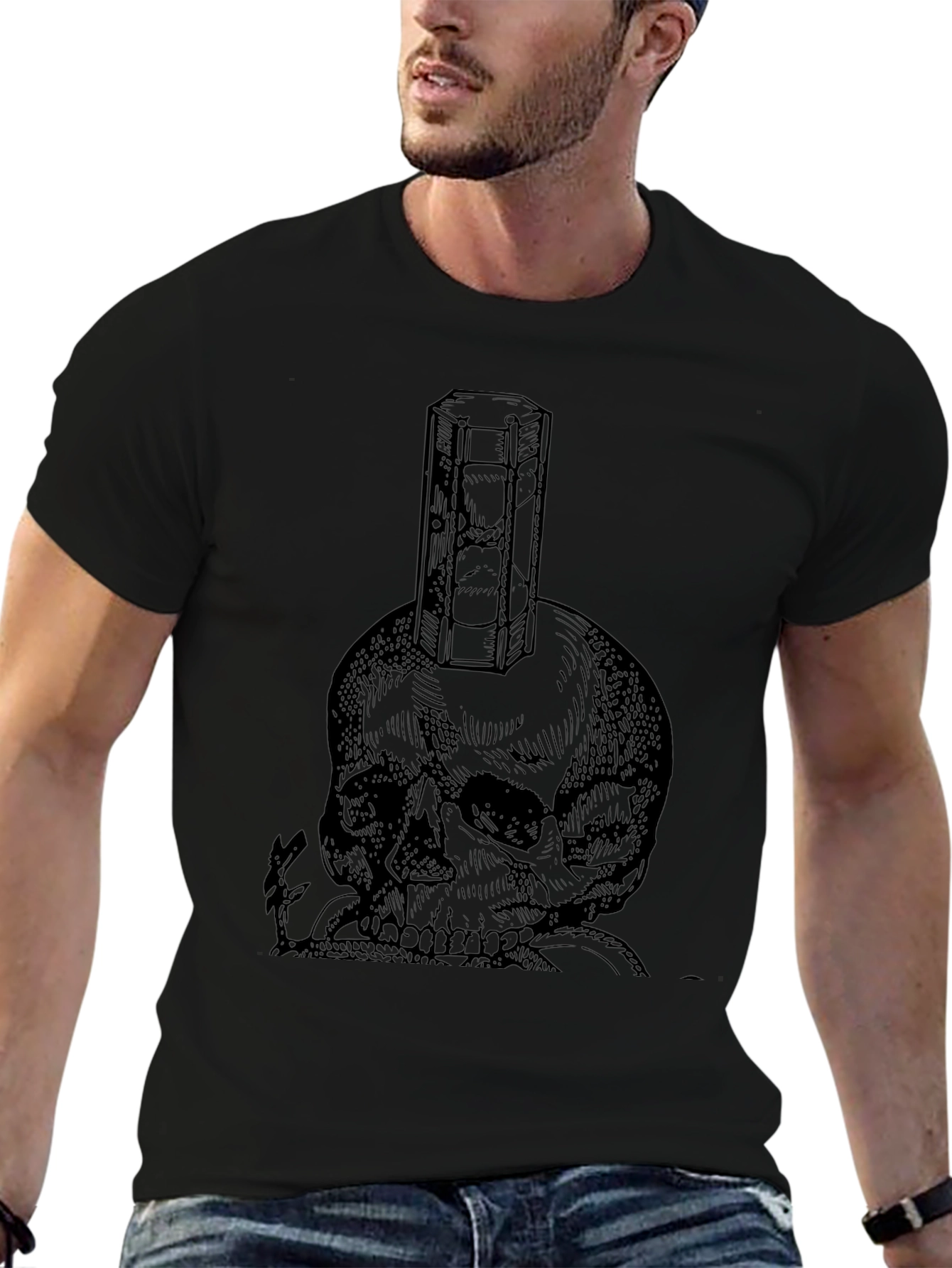 Skull & Hourglass Graphic Tee - Black Cotton Blend