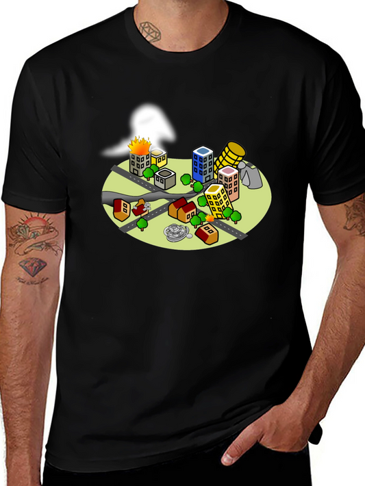 Cartoon City Disaster Tee - Black Crew Neck T-Shirt