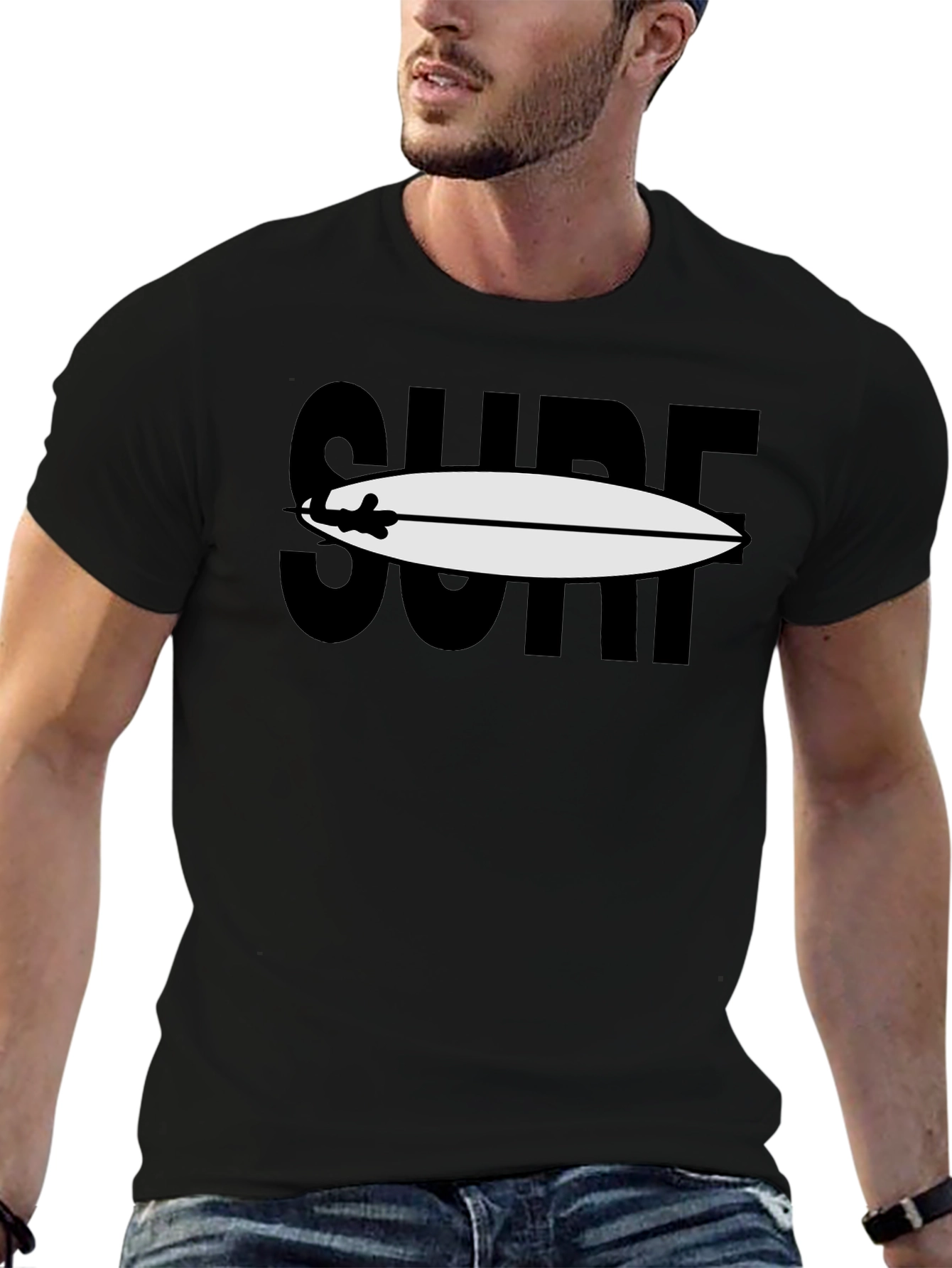 Surfboard Graphic Tee - Black Cotton Blend