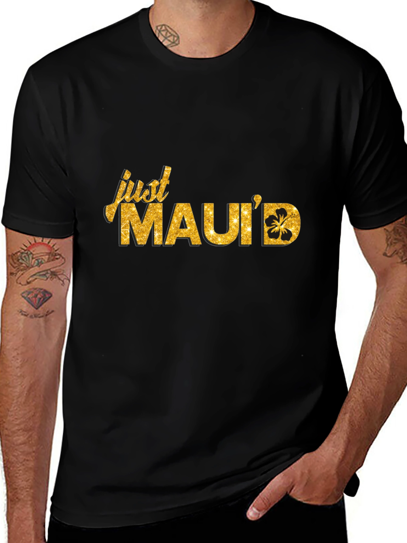 Just Mauid Black T-Shirt with Glitter Design