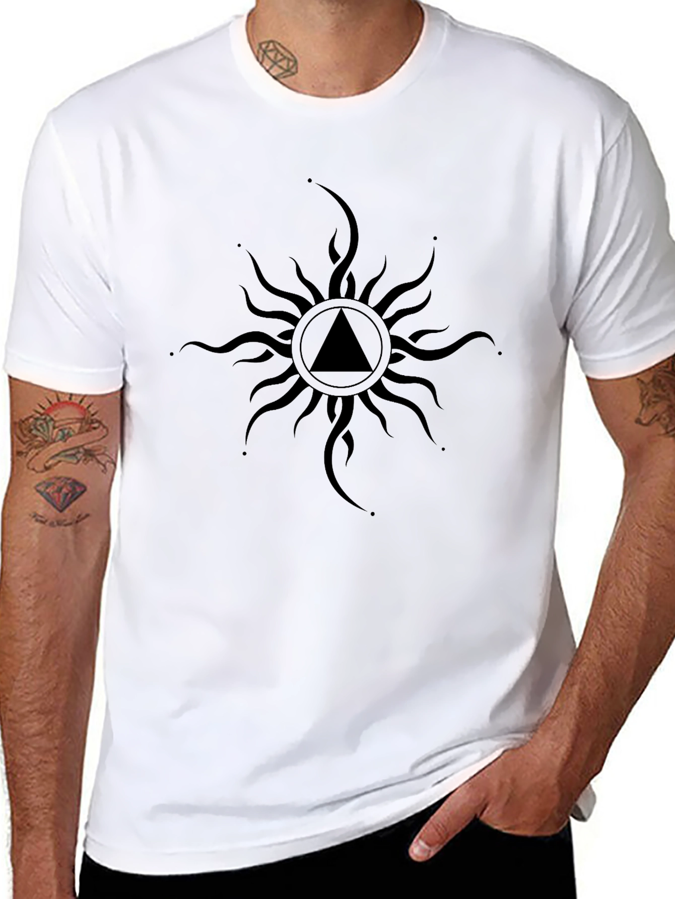 Black T-Shirt with Abstract Sun Design