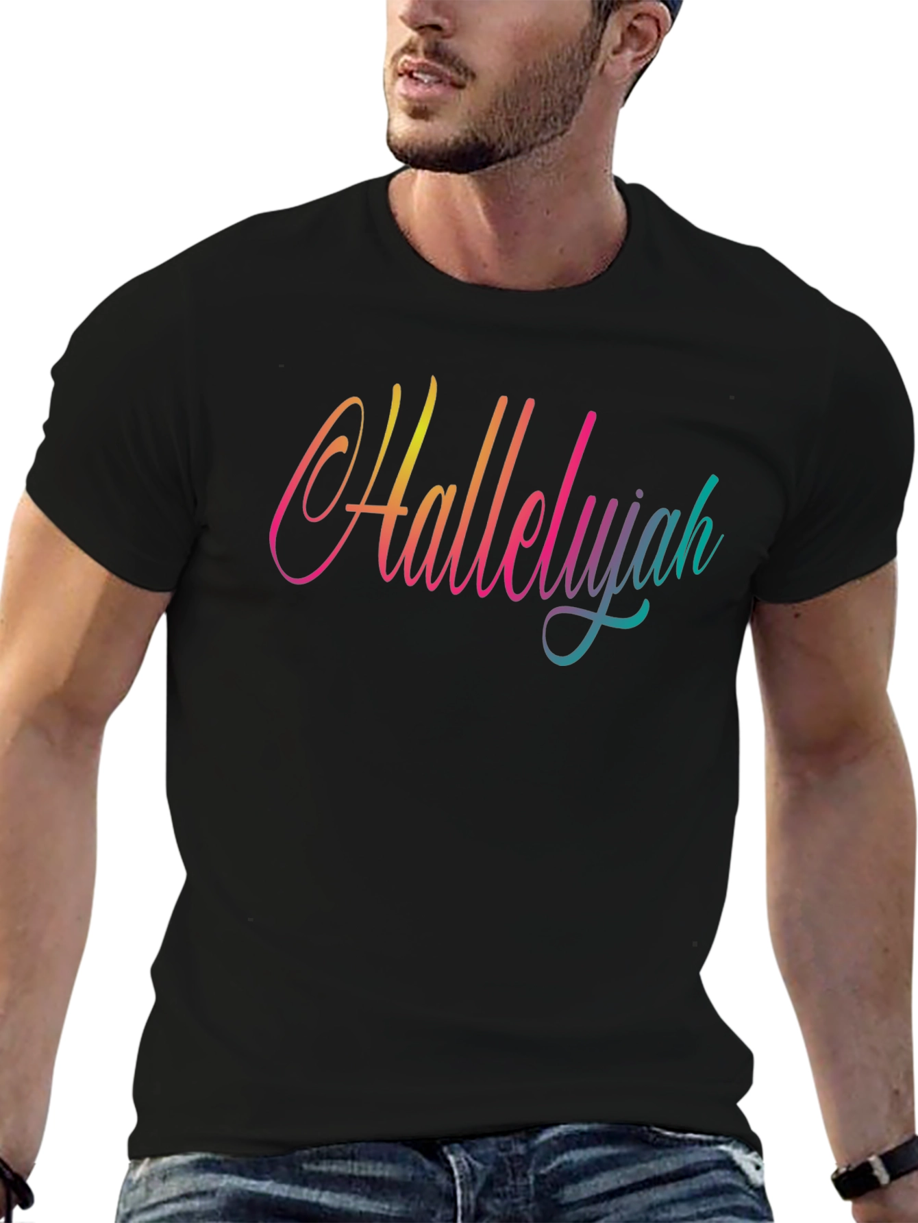 Hallelujah Gradient Graphic Tee - Black