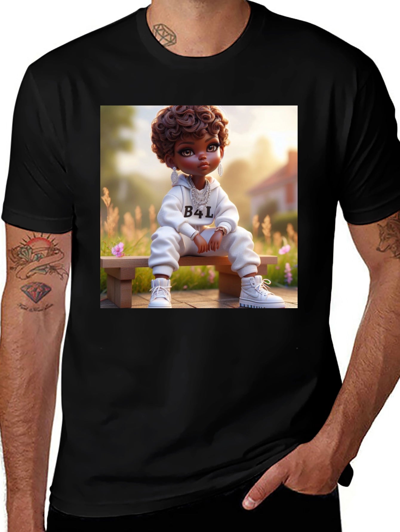 Cartoon B4L Kid on Black T-Shirt