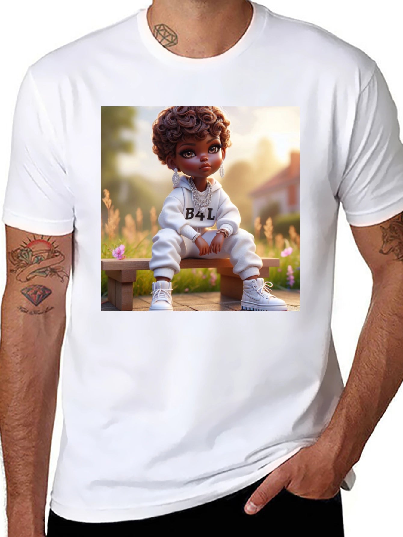 Cartoon B4L Kid on Black T-Shirt