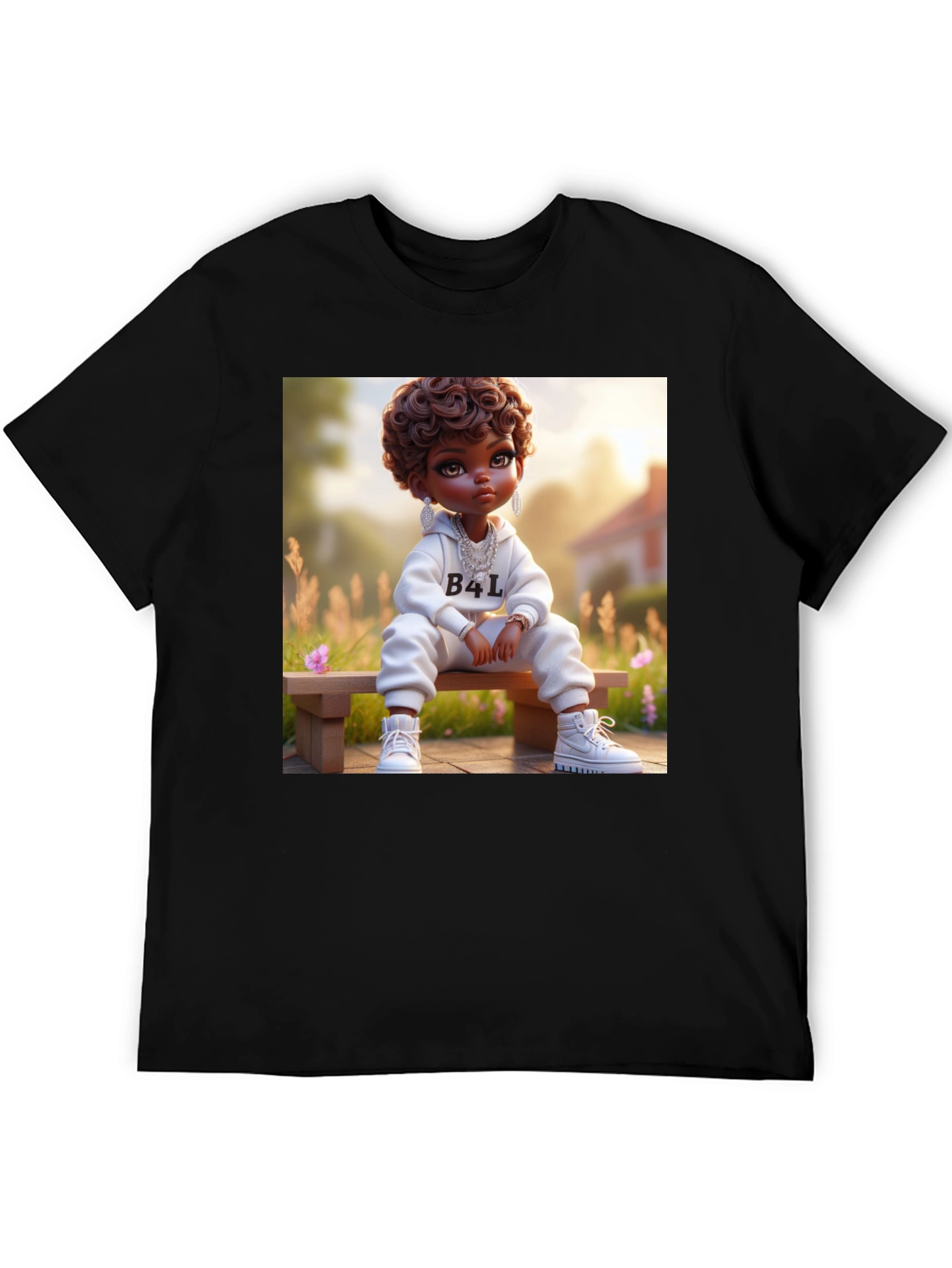 Cartoon B4L Kid on Black T-Shirt