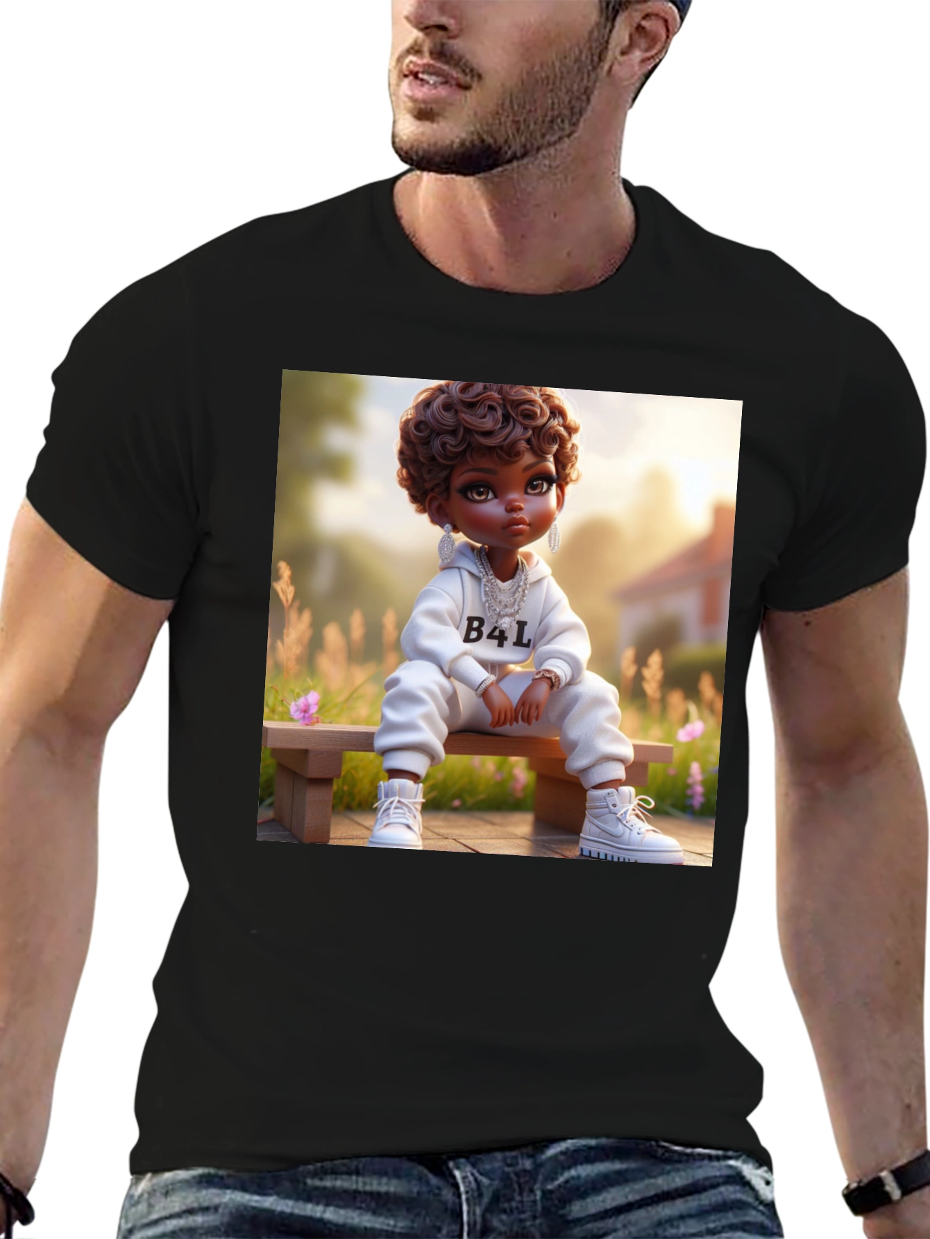 Cartoon B4L Kid on Black T-Shirt