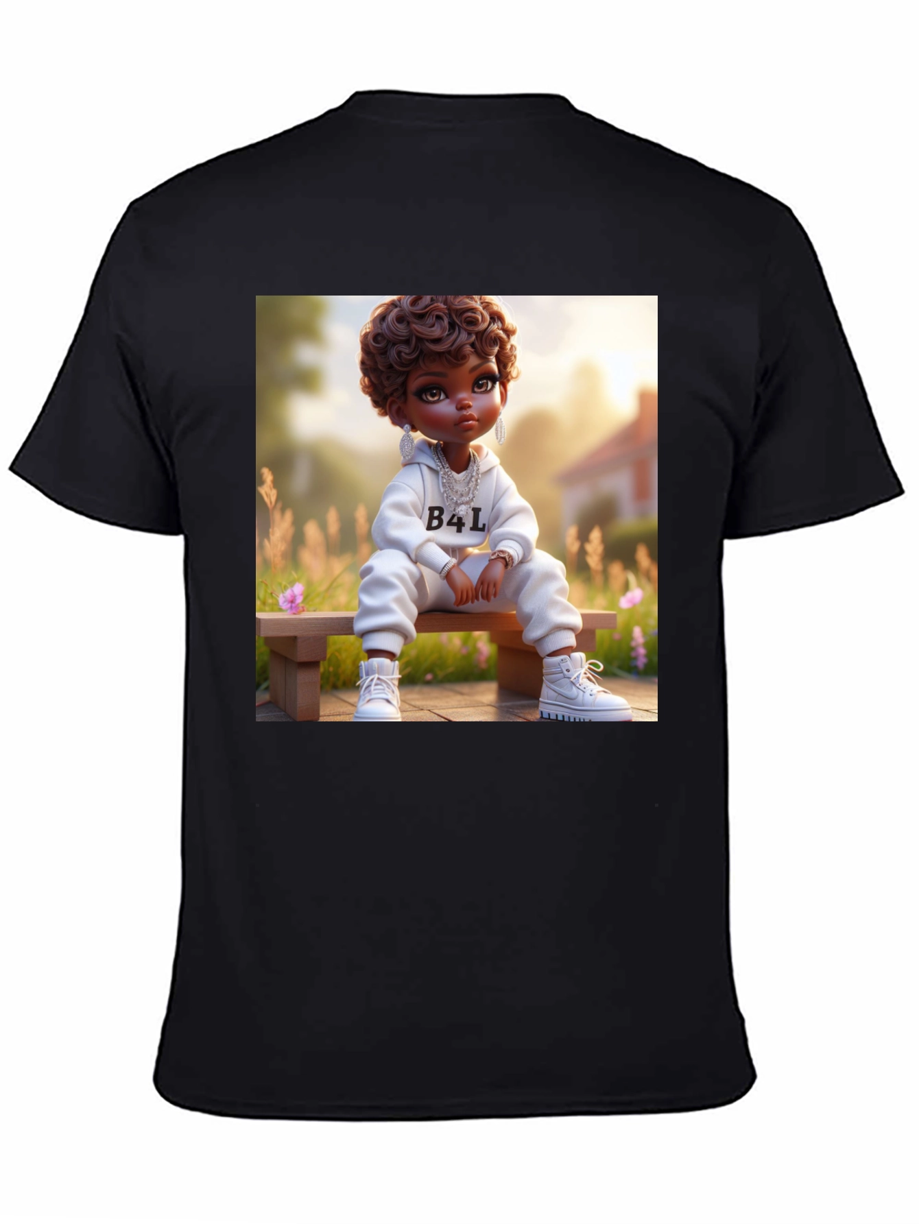 Cartoon B4L Kid on Black T-Shirt