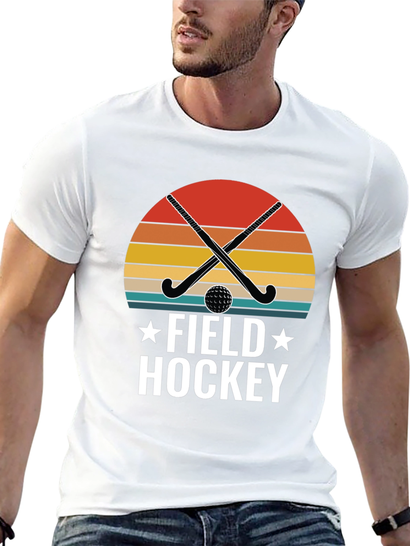 Field Hockey Graphic T-Shirt - Retro Sunset Design