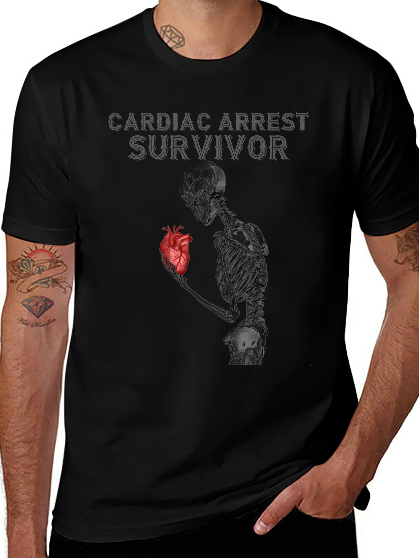 Cardiac Arrest Survivor T-Shirt Skeleton Heart Graphic