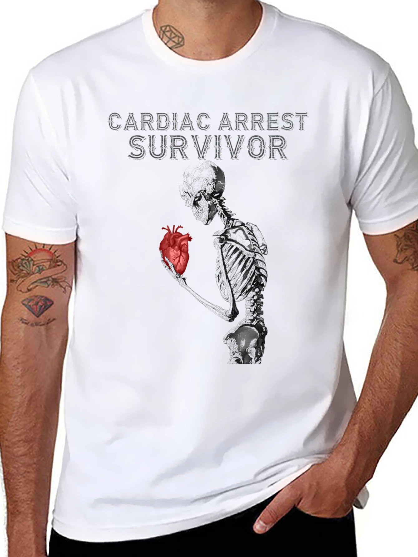 Cardiac Arrest Survivor T-Shirt Skeleton Heart Graphic