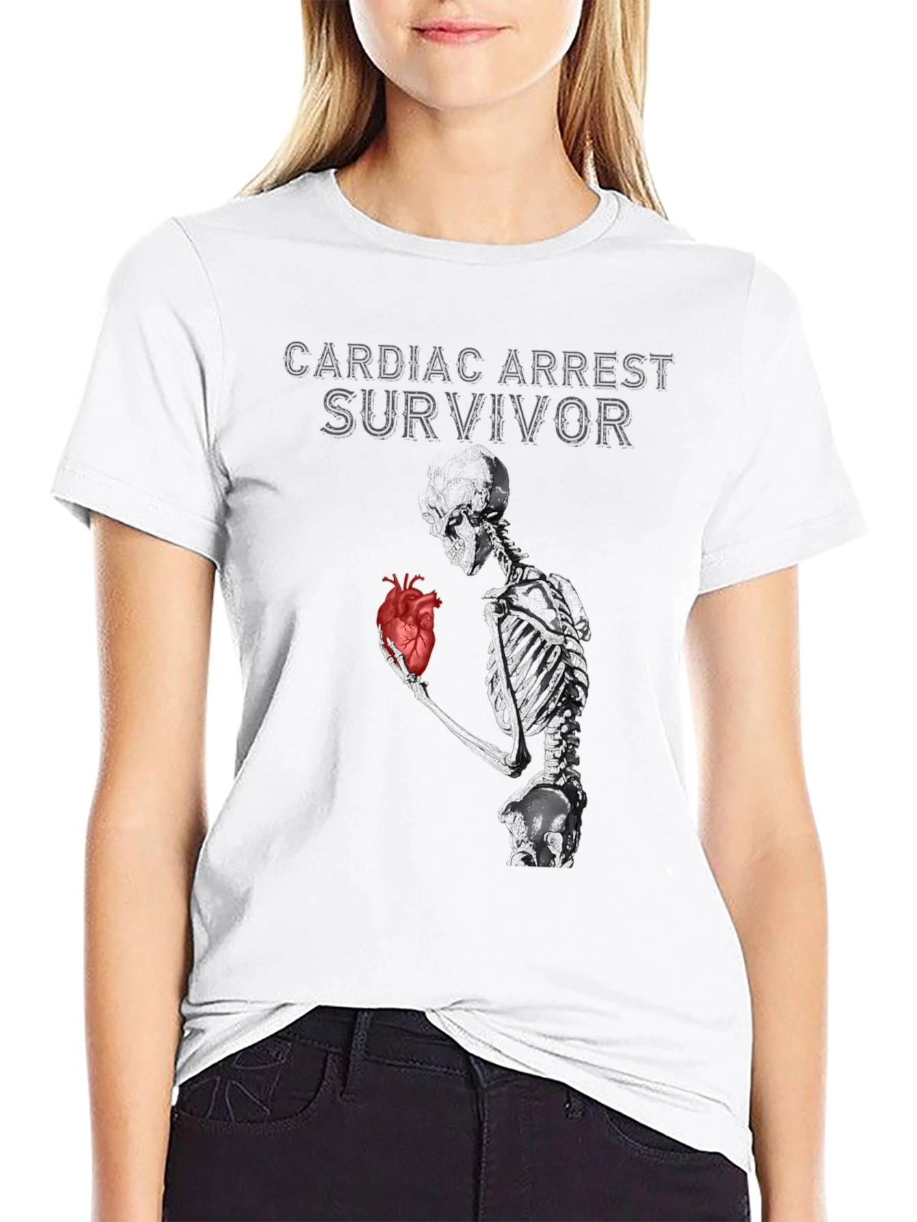Cardiac Arrest Survivor T-Shirt Skeleton Heart Graphic