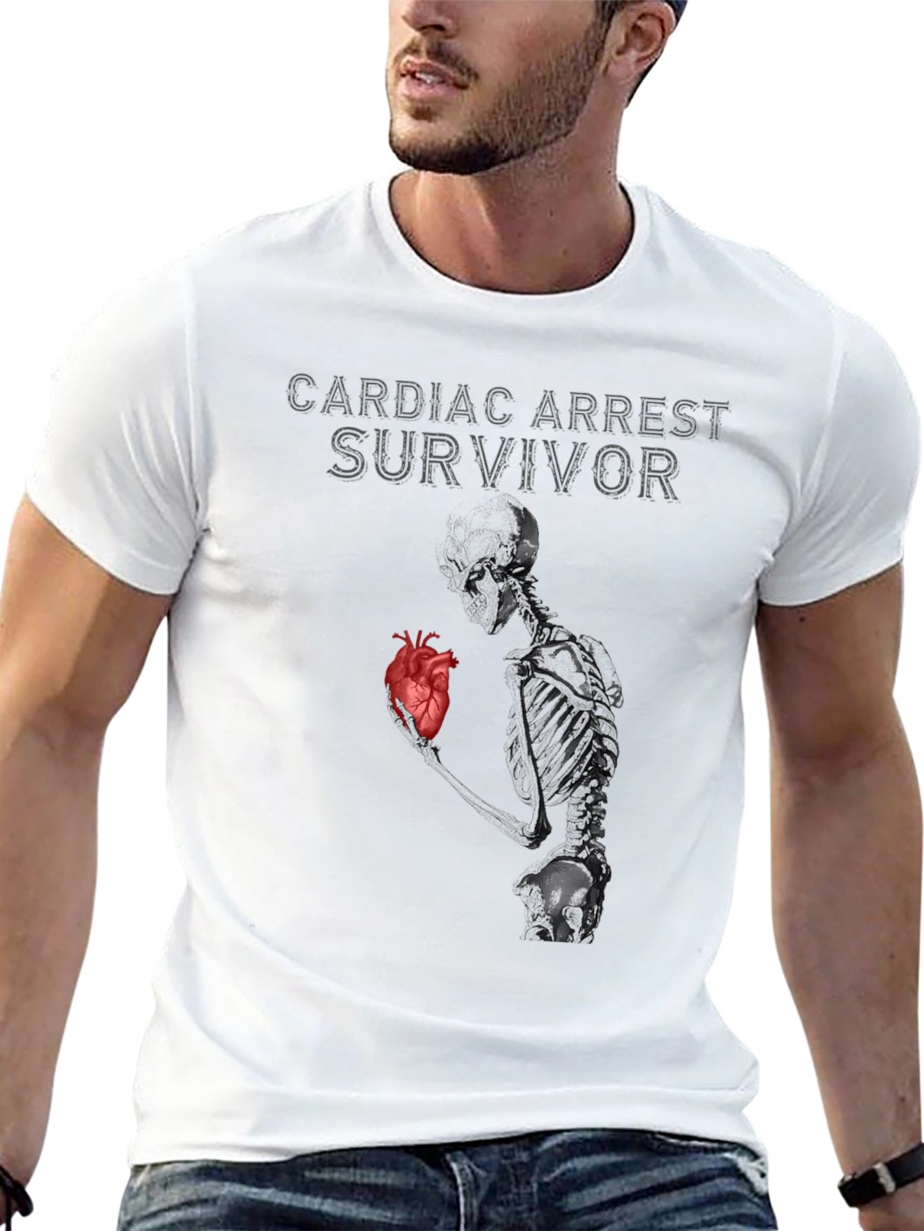Cardiac Arrest Survivor T-Shirt Skeleton Heart Graphic