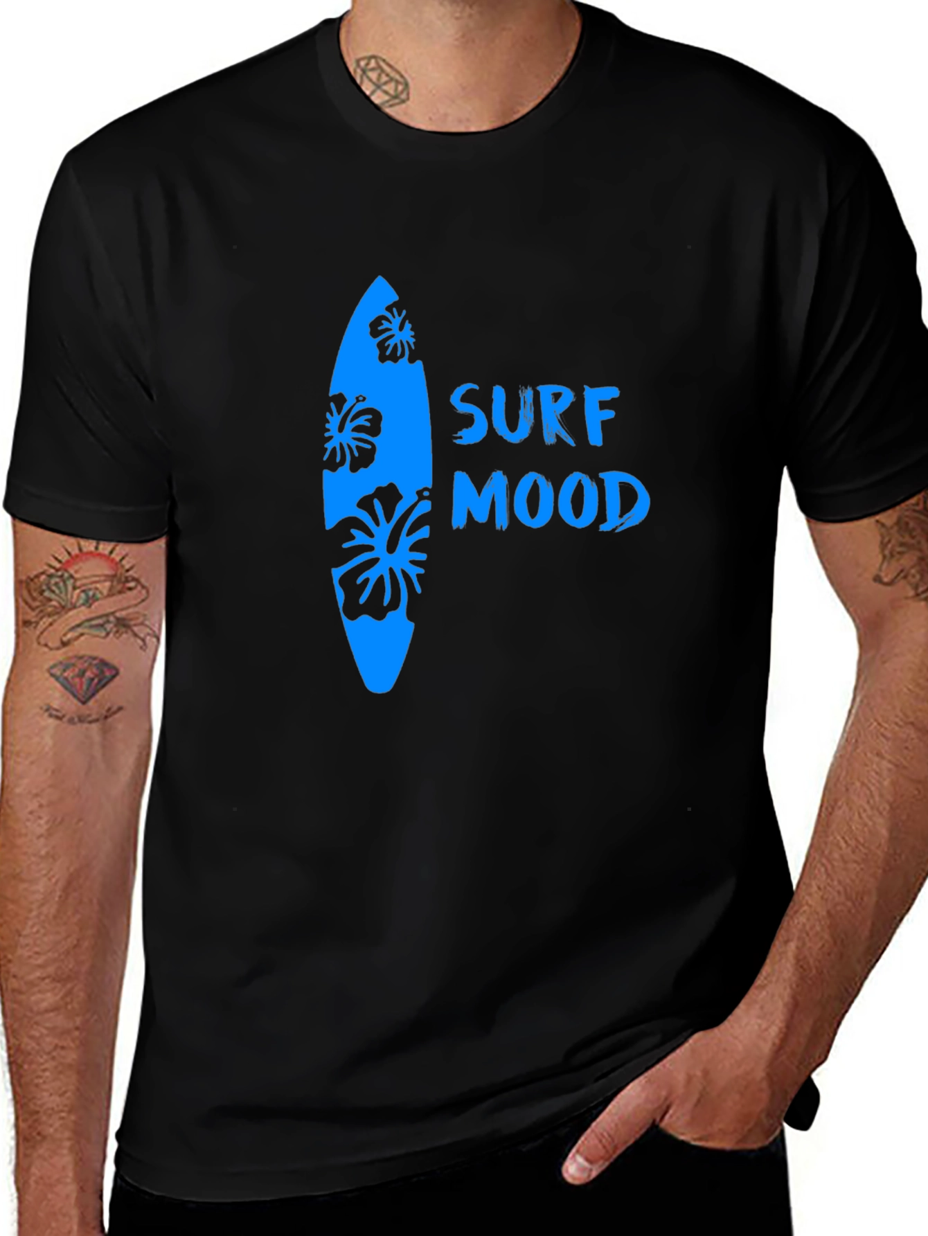 Surf Mood Graphic Tee - Black Cotton T-Shirt