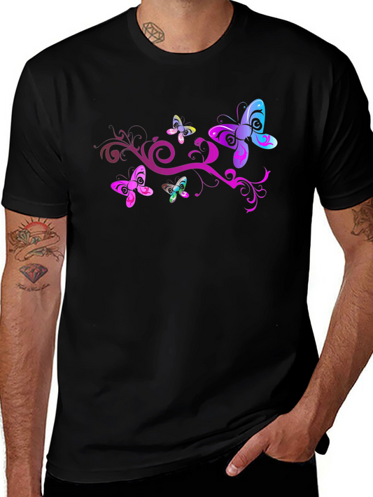 Butterfly Swirl Graphic Tee - Black Cotton Blend