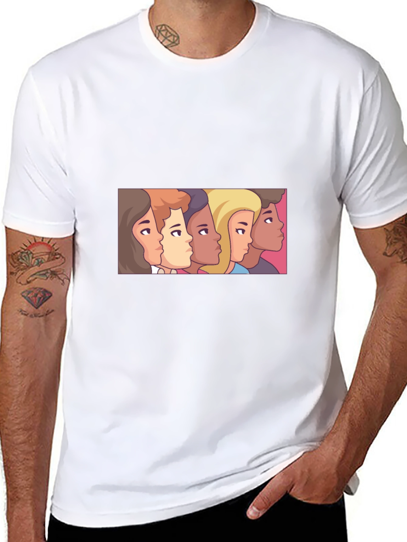 Cartoon Faces Black Tee - Stylish Graphic Print