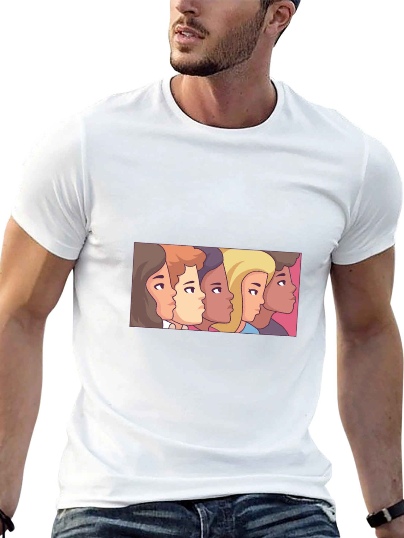 Cartoon Faces Black Tee - Stylish Graphic Print