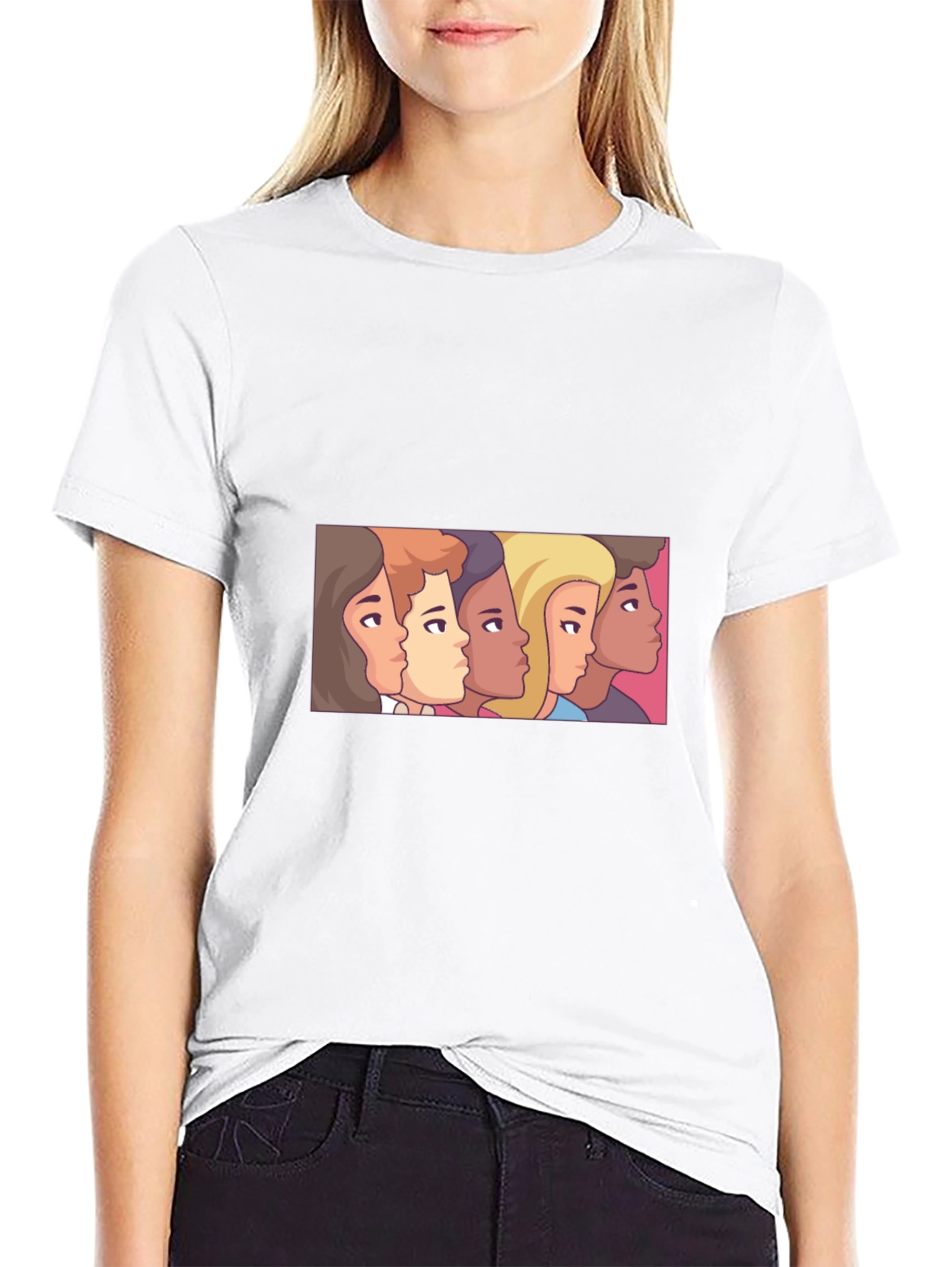 Cartoon Faces Black Tee - Stylish Graphic Print