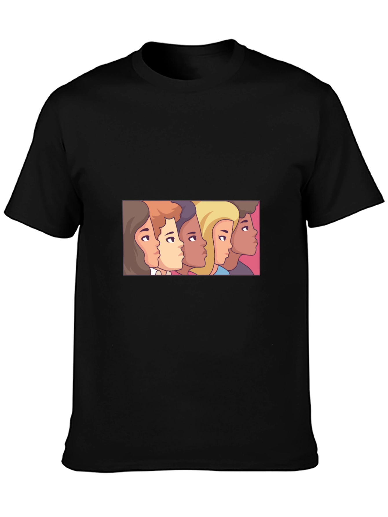 Cartoon Faces Black Tee - Stylish Graphic Print