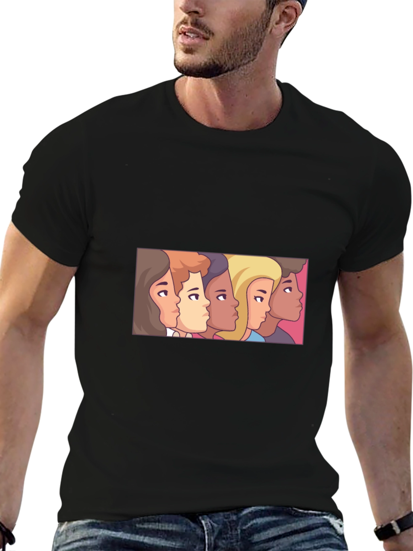 Cartoon Faces Black Tee - Stylish Graphic Print