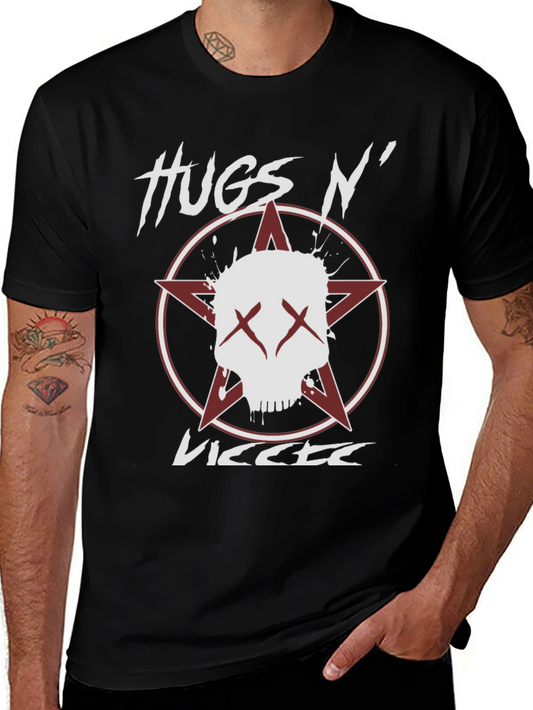 Hugs N VICCTE Black Graphic T-Shirt with Skull Design
