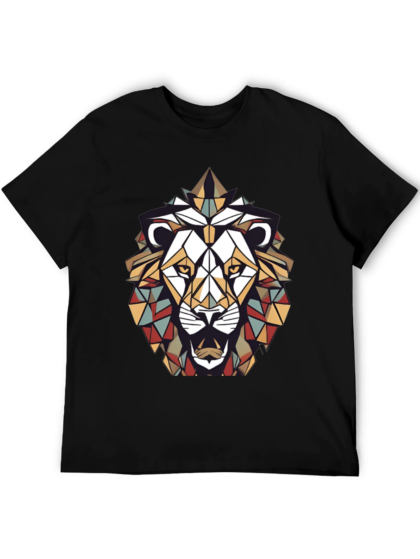 Geometric Lion Graphic Tee - Stylish Mens Black T-Shirt