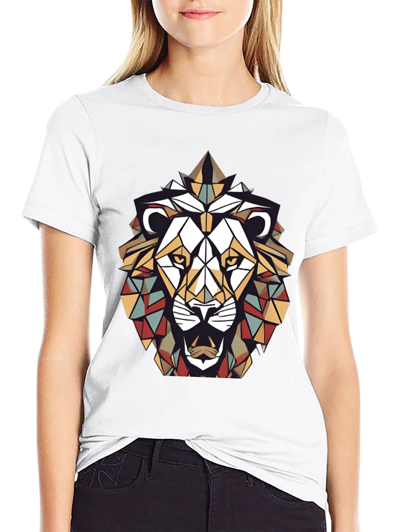 Geometric Lion Graphic Tee - Stylish Mens Black T-Shirt