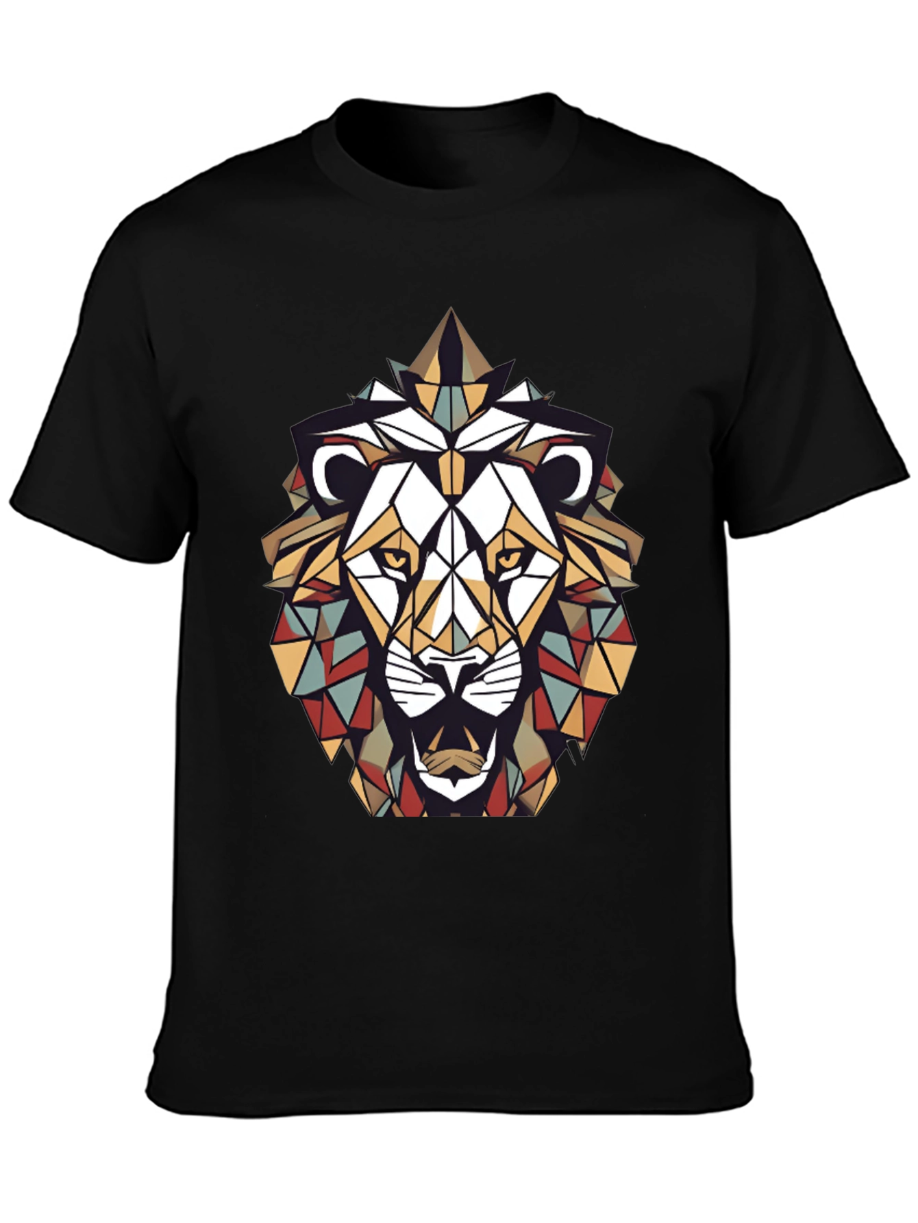 Geometric Lion Graphic Tee - Stylish Mens Black T-Shirt