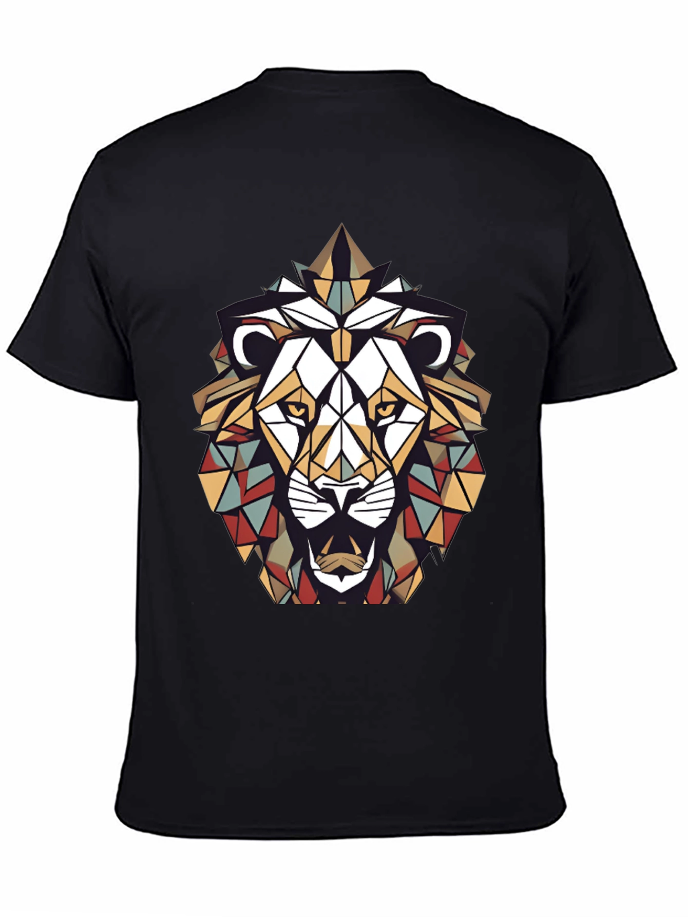 Geometric Lion Graphic Tee - Stylish Mens Black T-Shirt