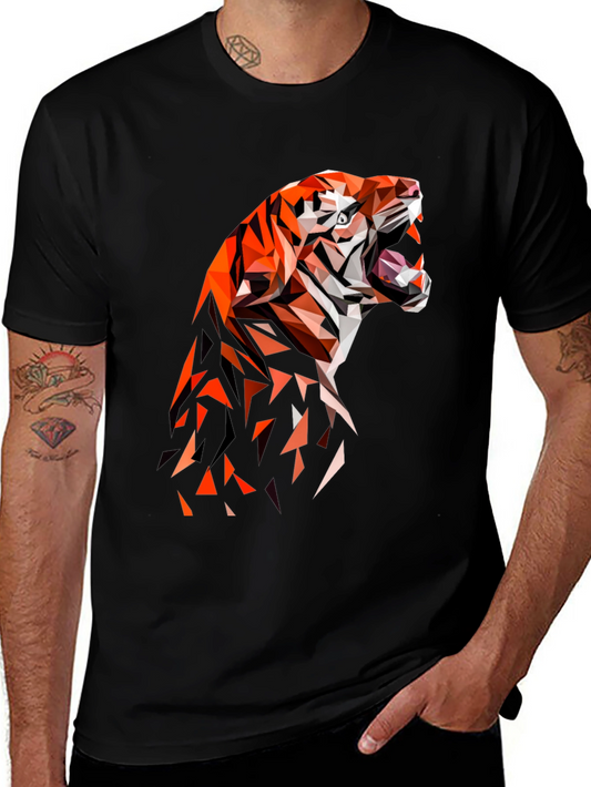 Geometric Tiger Graphic Black T-Shirt