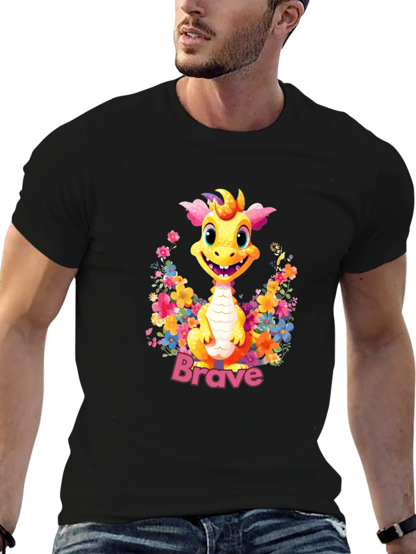 Brave Dragon Graphic Tee - Cute Floral Design