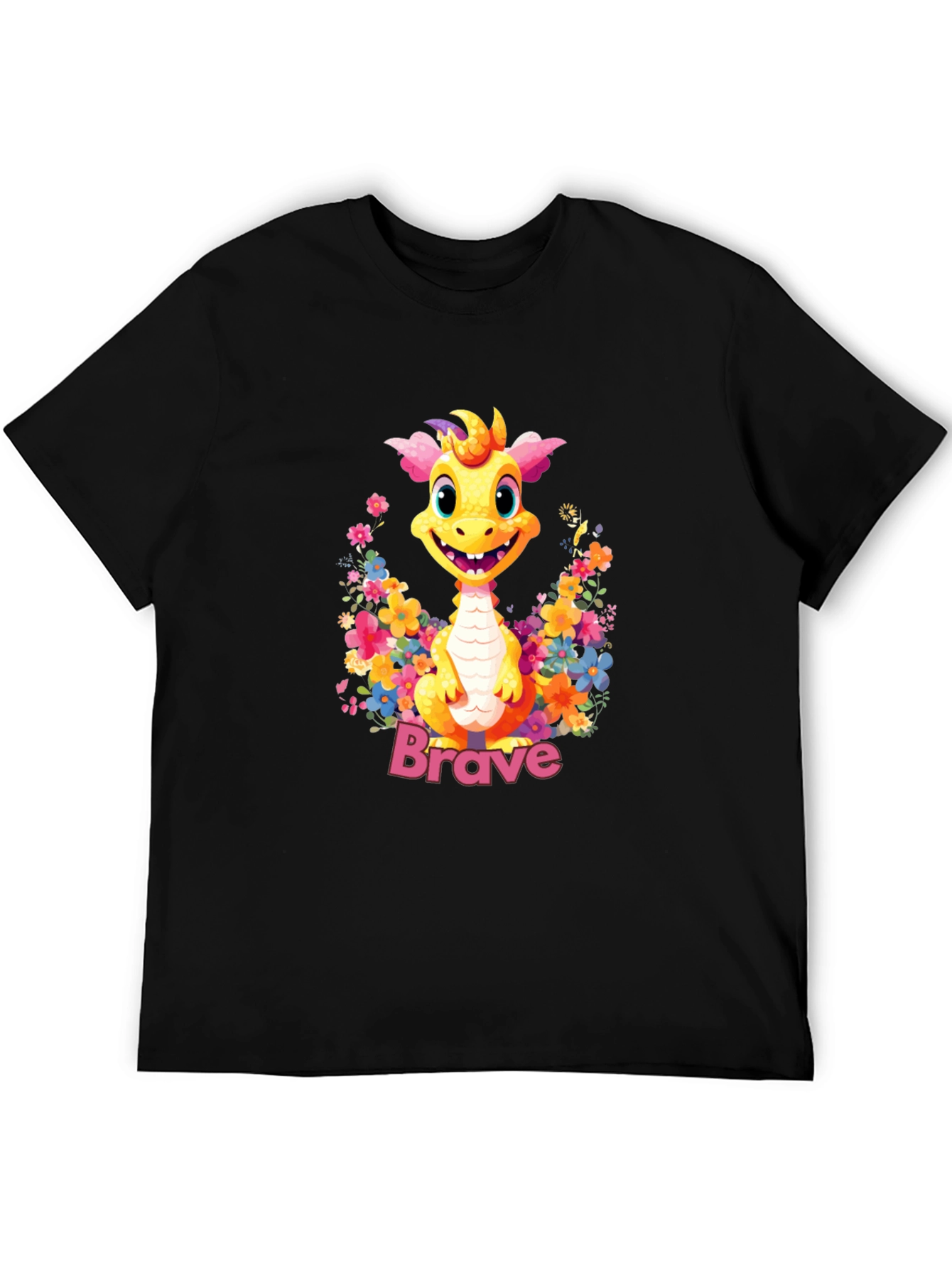 Brave Dragon Graphic Tee - Cute Floral Design