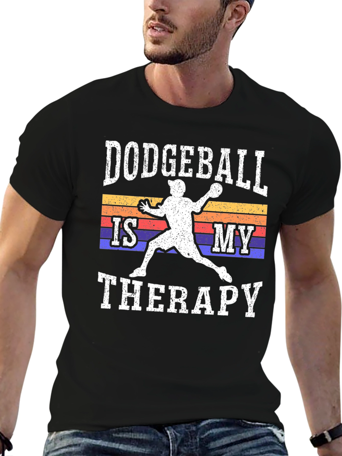 Dodgeball Therapy Graphic Tee - Black Cotton T-Shirt