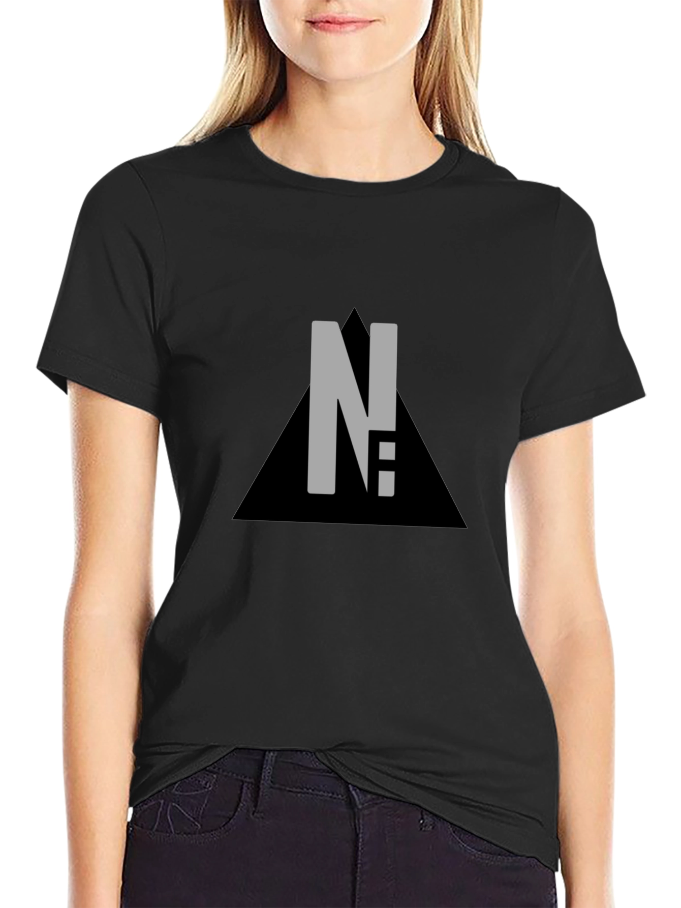 Modern Black Graphic Tee - Letter & Triangle Design