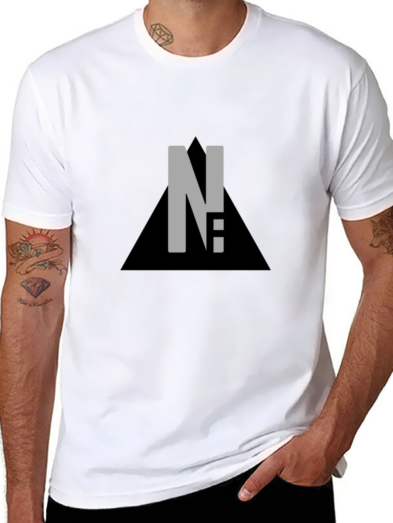 Modern Black Graphic Tee - Letter & Triangle Design