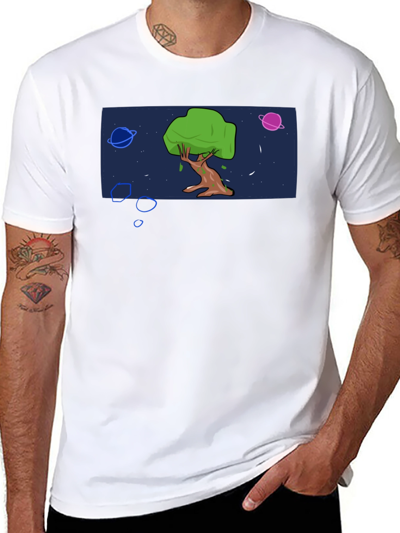 Cosmic Tree Graphic Tee - Black Cotton Blend