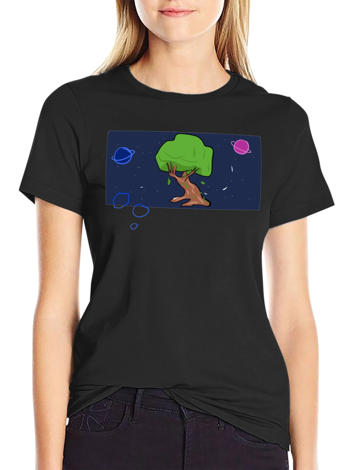 Cosmic Tree Graphic Tee - Black Cotton Blend