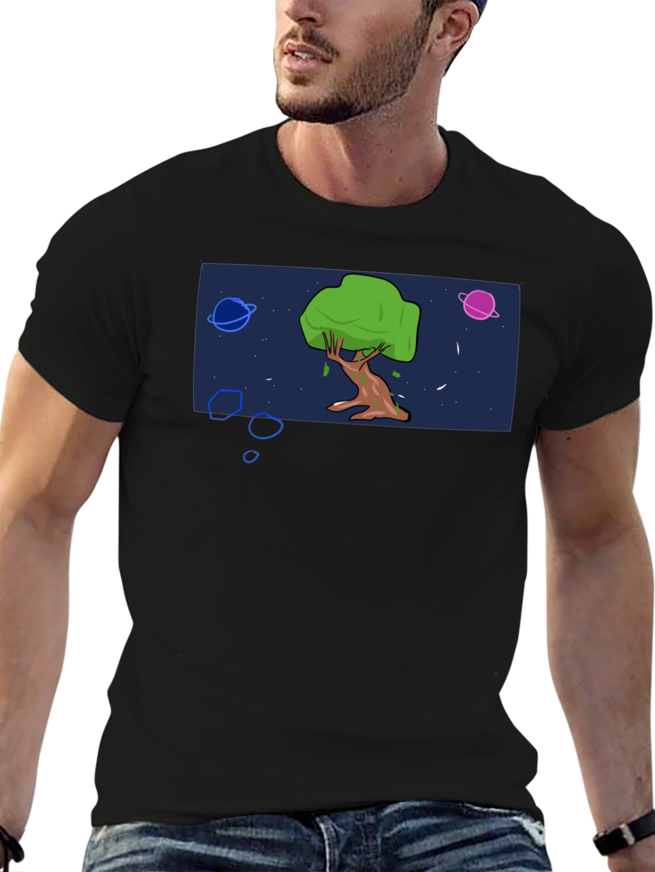 Cosmic Tree Graphic Tee - Black Cotton Blend