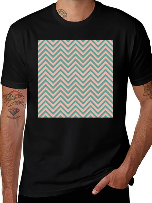 Chevron Pattern Black Crew Neck T-Shirt