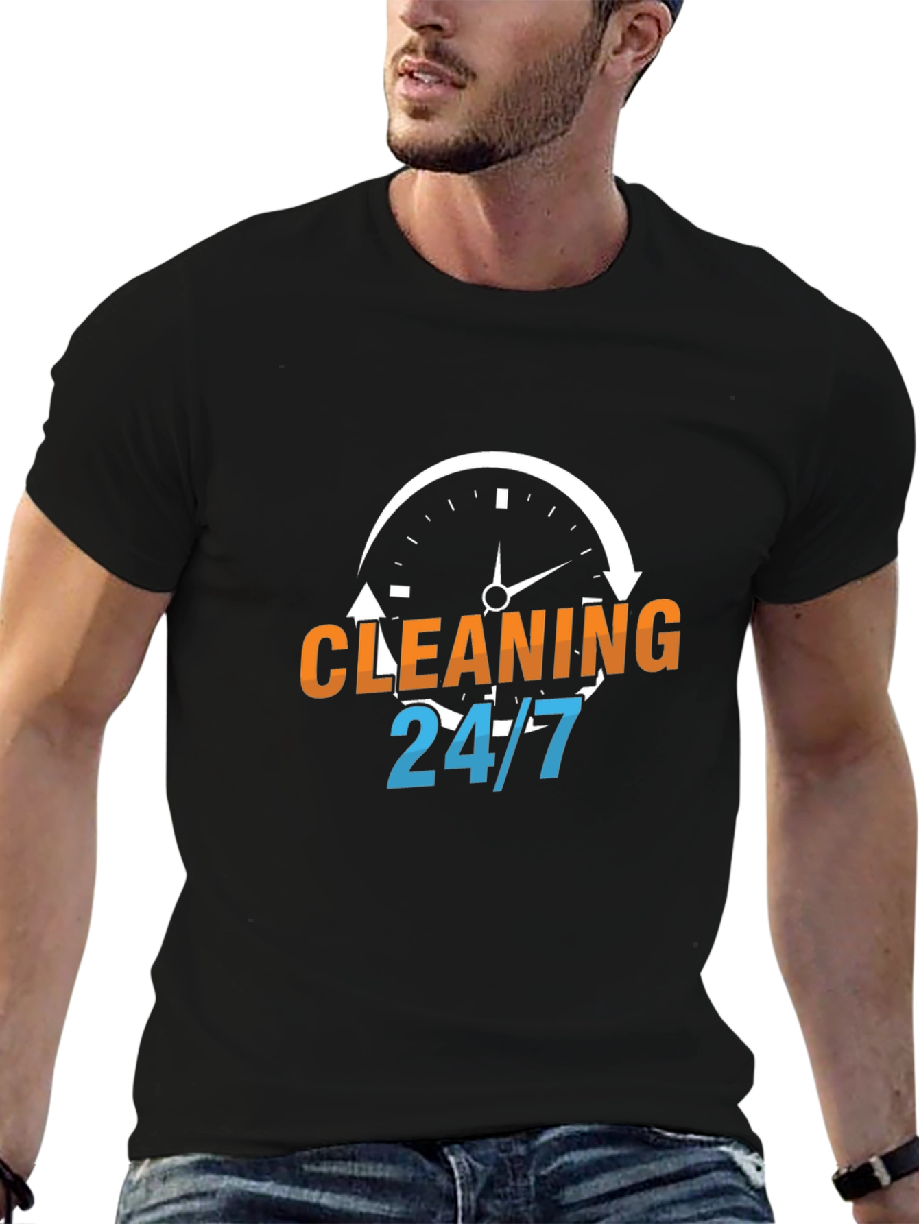 Cleaning 24/7 Graphic Tee - Black Cotton T-Shirt
