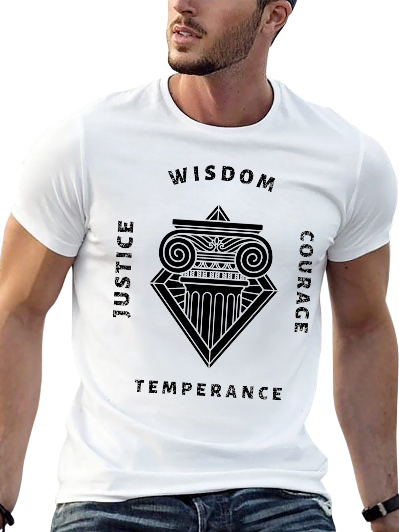 Philosophical Virtues Graphic Tee - Wisdom Justice Courage