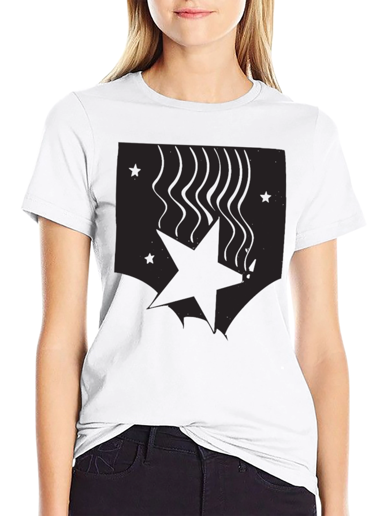 Mens Black Graphic Tee - Star Design